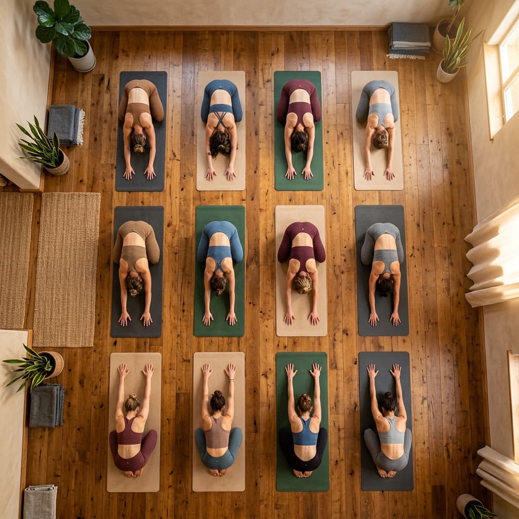 Aerial view of yoga class