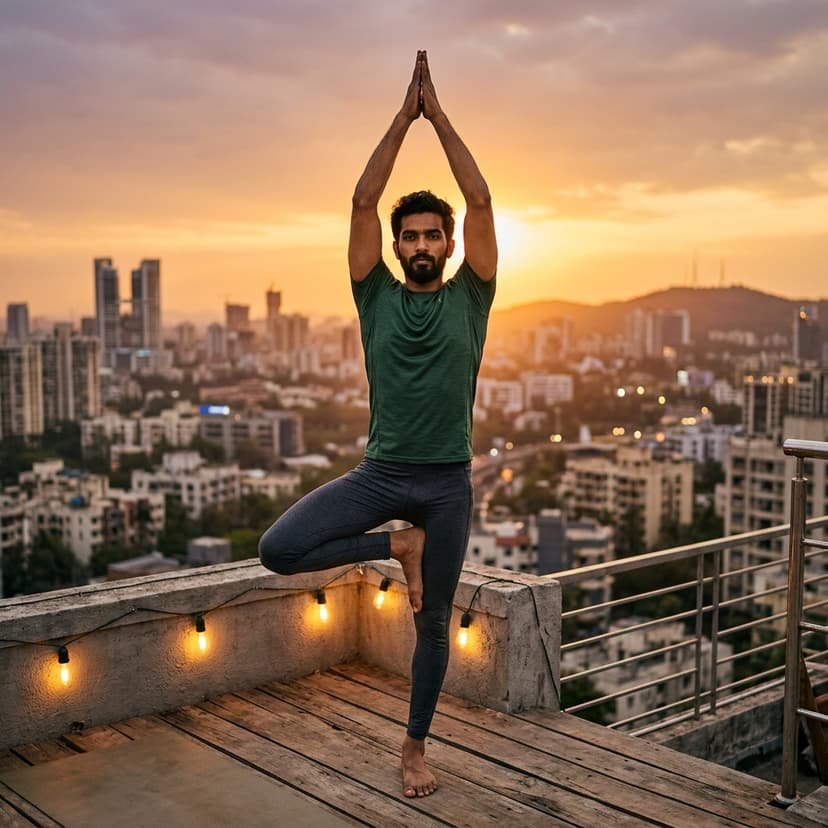 Tree pose at sunset
